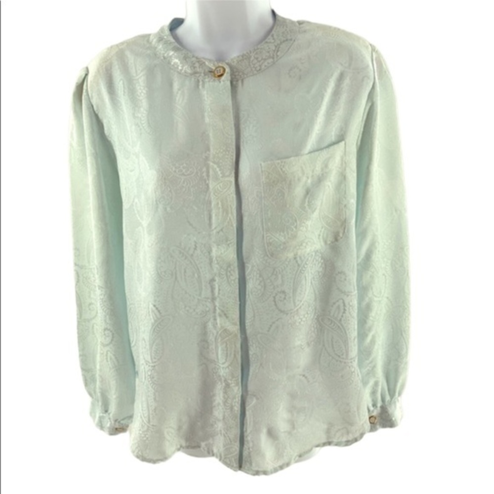 Halston III Paisley Design Soft Mint Green Blouse
